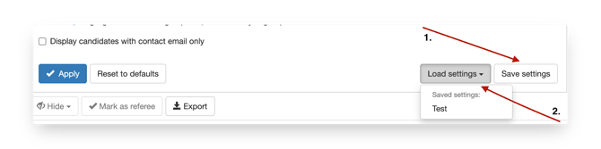 Save settings and load settings buttons highlighted