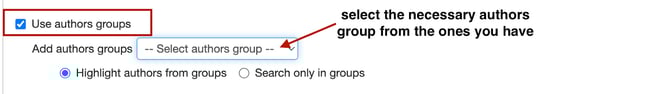 Author Groups - Screenshot showing the author groups filtering options